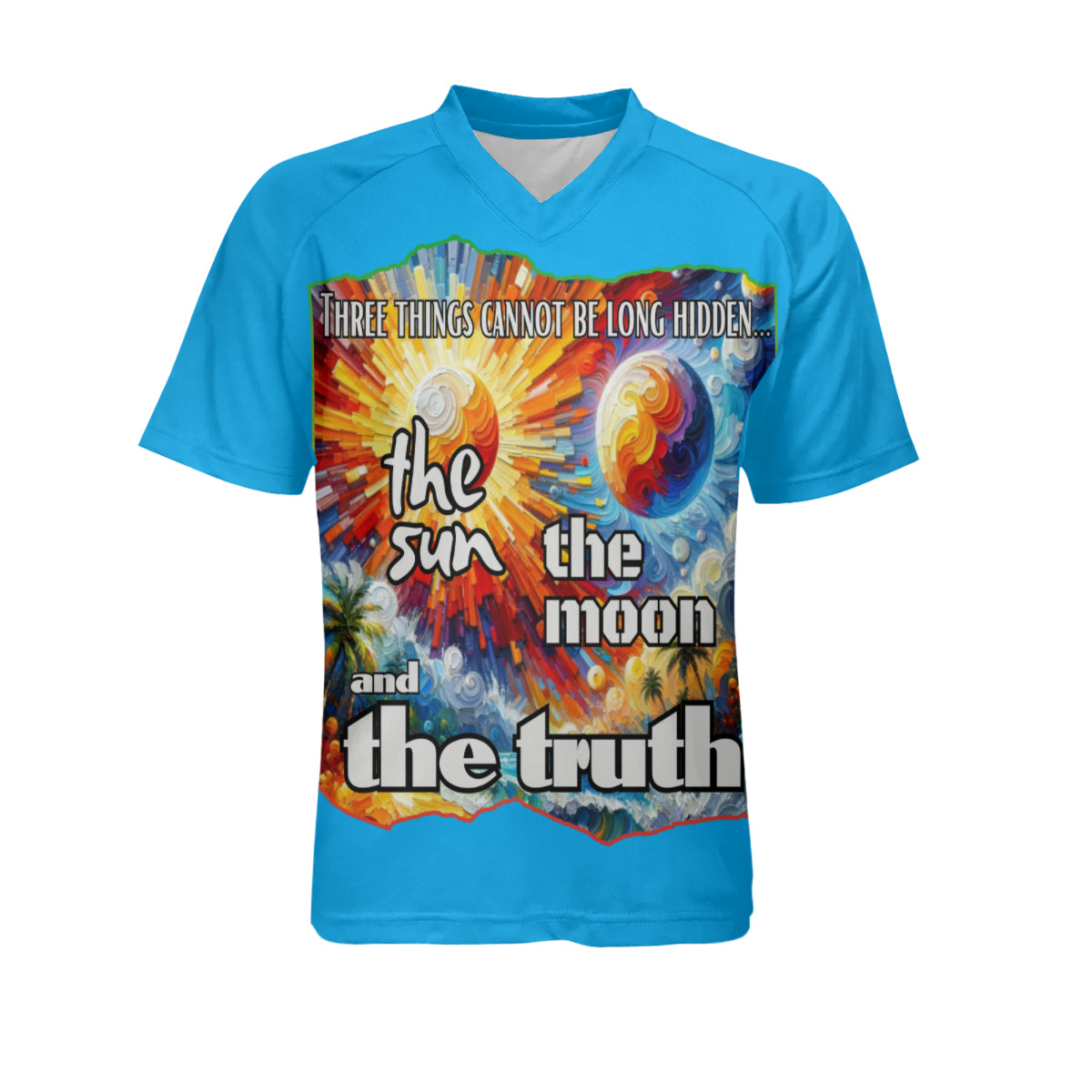 Men's V-Neck Polyester T-Shirt "The Sun, The Moon, The Truth"