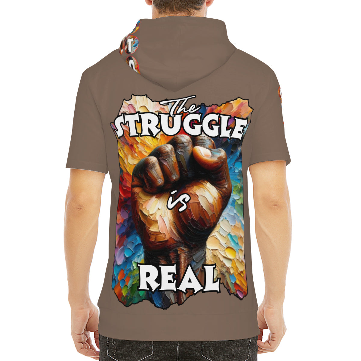 Men’s Cotton Hooded T-Shirt "Don't Stop, The Struggle is Real"