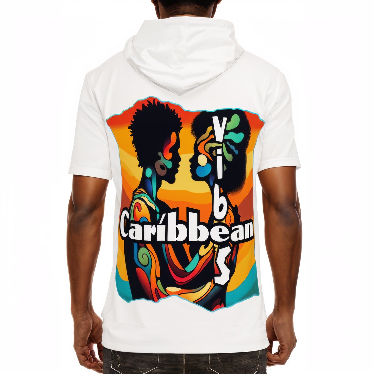 Men’s Cotton Hooded T-Shirt "Feel the Vibe, Caribbean Vibes"