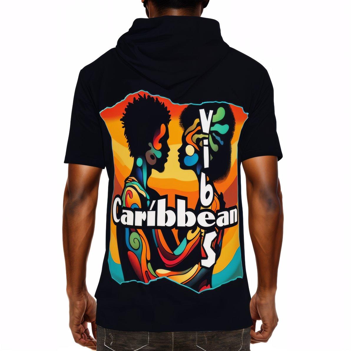 Men’s Cotton Hooded T-Shirt "Feel the Vibe, Caribbean Vibes"