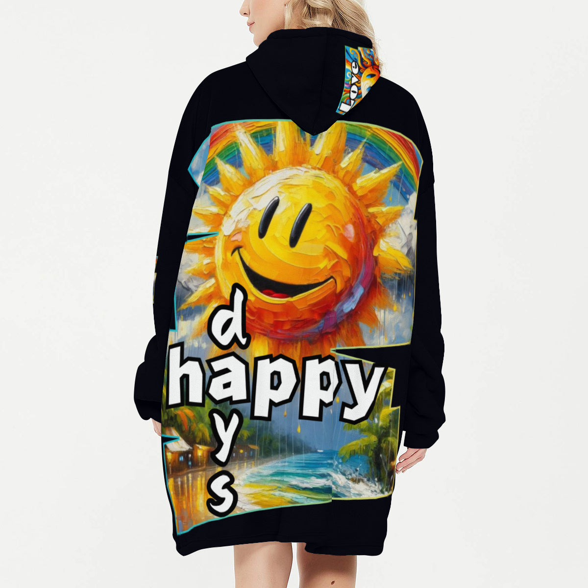 Flannel Sleeper Blanket Hoodie | "Love Life, Happy Days"