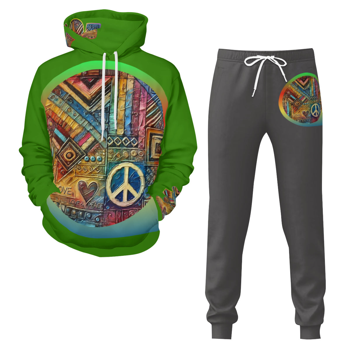 Men’s Adult Hoodie Set with Double-Layer Hood "African Peace Print"