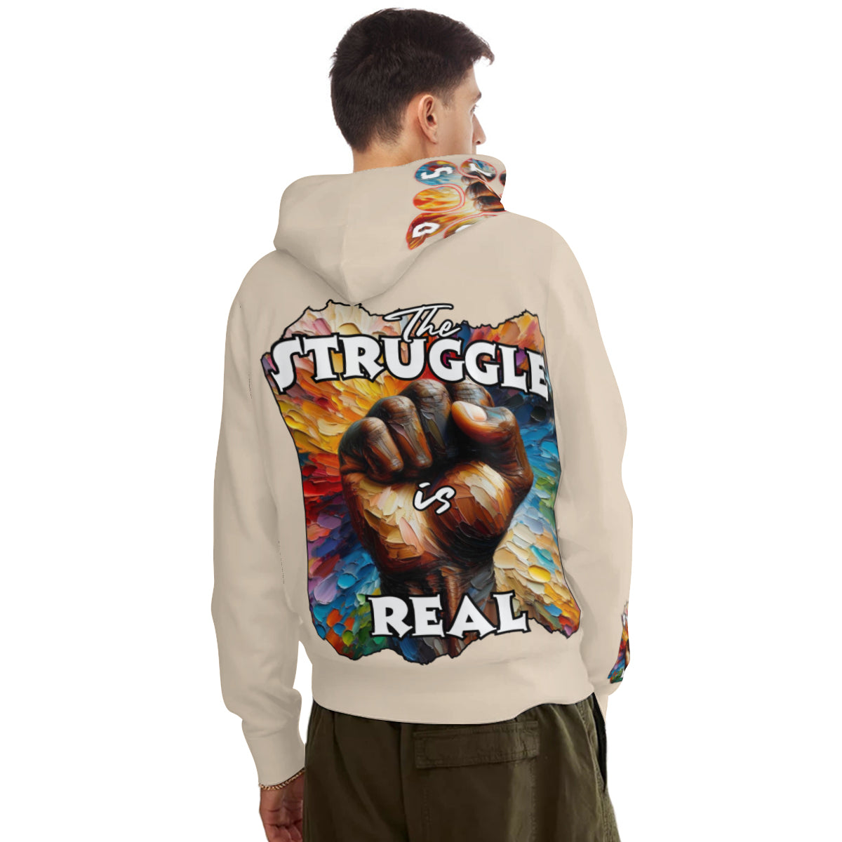 Men's Adult Hoodie Set with Double-Layer Hood "Don't Stop, The Struggle is Real""