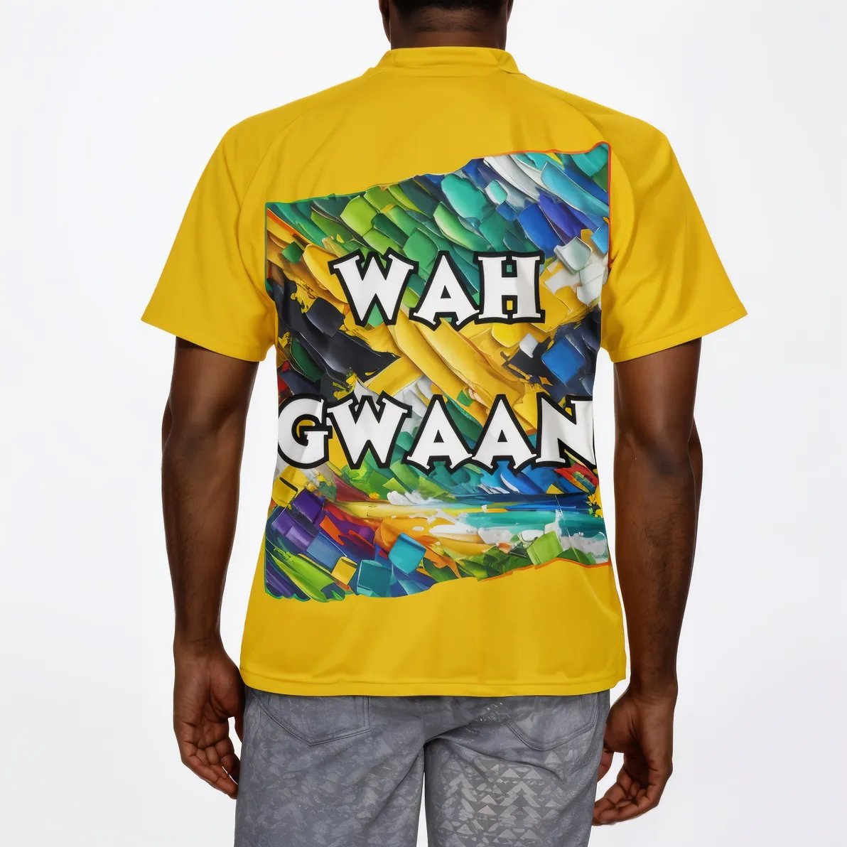 Men's V-Neck Polyester T-Shirt "Bless Up, Wah Gwaan"