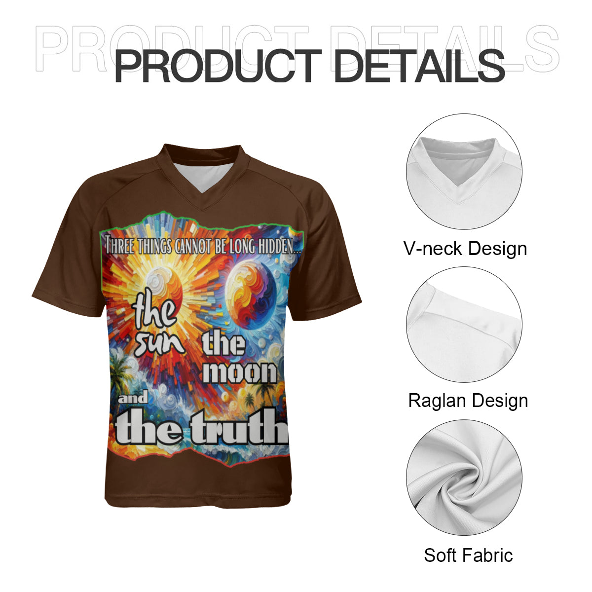 Men's V-Neck Polyester T-Shirt "The Sun, The Moon, The Truth"