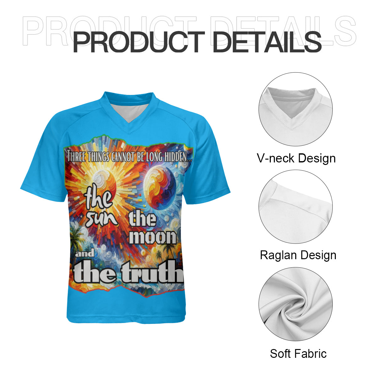 Men's V-Neck Polyester T-Shirt "The Sun, The Moon, The Truth"