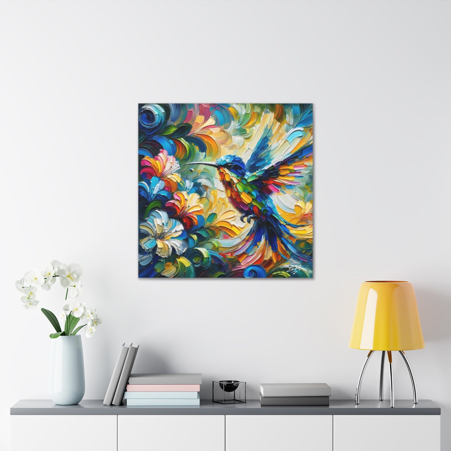 Art Print, Hummingbird, Caribbean Birds, Abstract Oil Finish, Caribbean Nature, Cultural, Heritage, Canvas Gallery Wrap