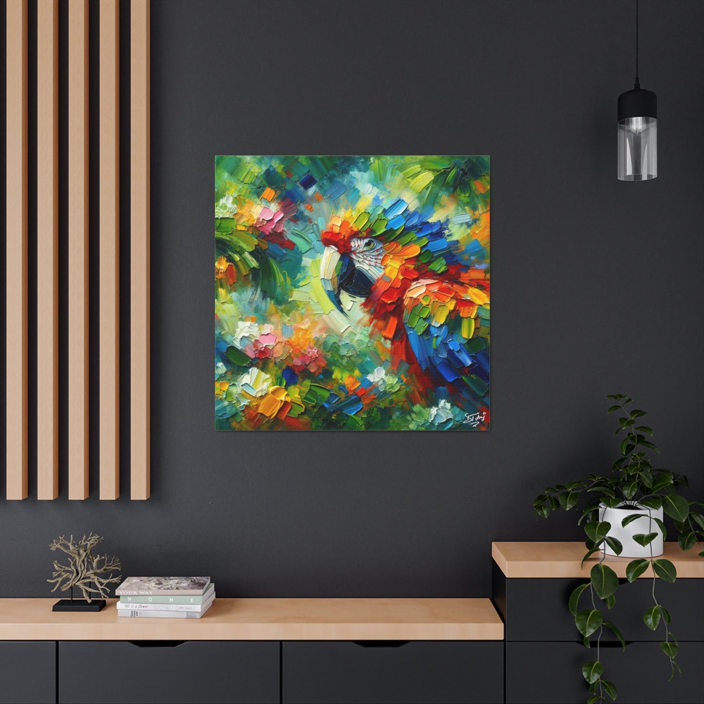 Art Print, The Parrot, Oil Finish, Caribbean Nature, Cultural, Heritage, Semi-Abstract, Canvas Gallery Wrap