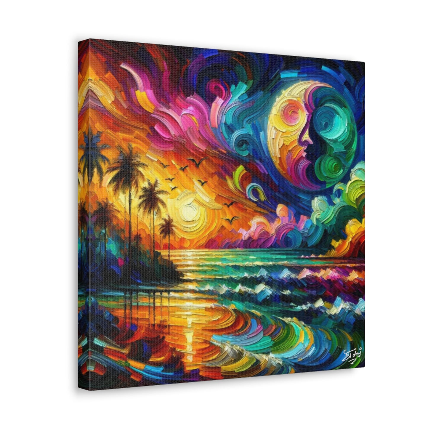 Art Print of Colorful Caribbean Sunset, Abstract, Oil Painting, West Indian Art, Canvas Gallery Wraps