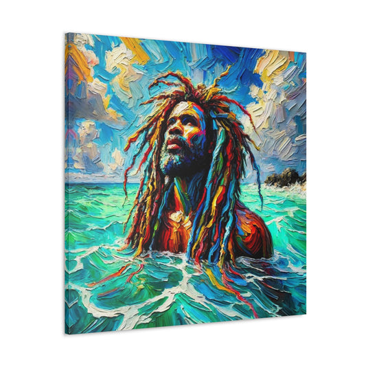 Art Print, Afro-Caribbean Man, "Sea Bath" Abstract, Oil Finish, West Indian Ethnicity, Cultural, Heritage, Abstract, Canvas Gallery Wrap