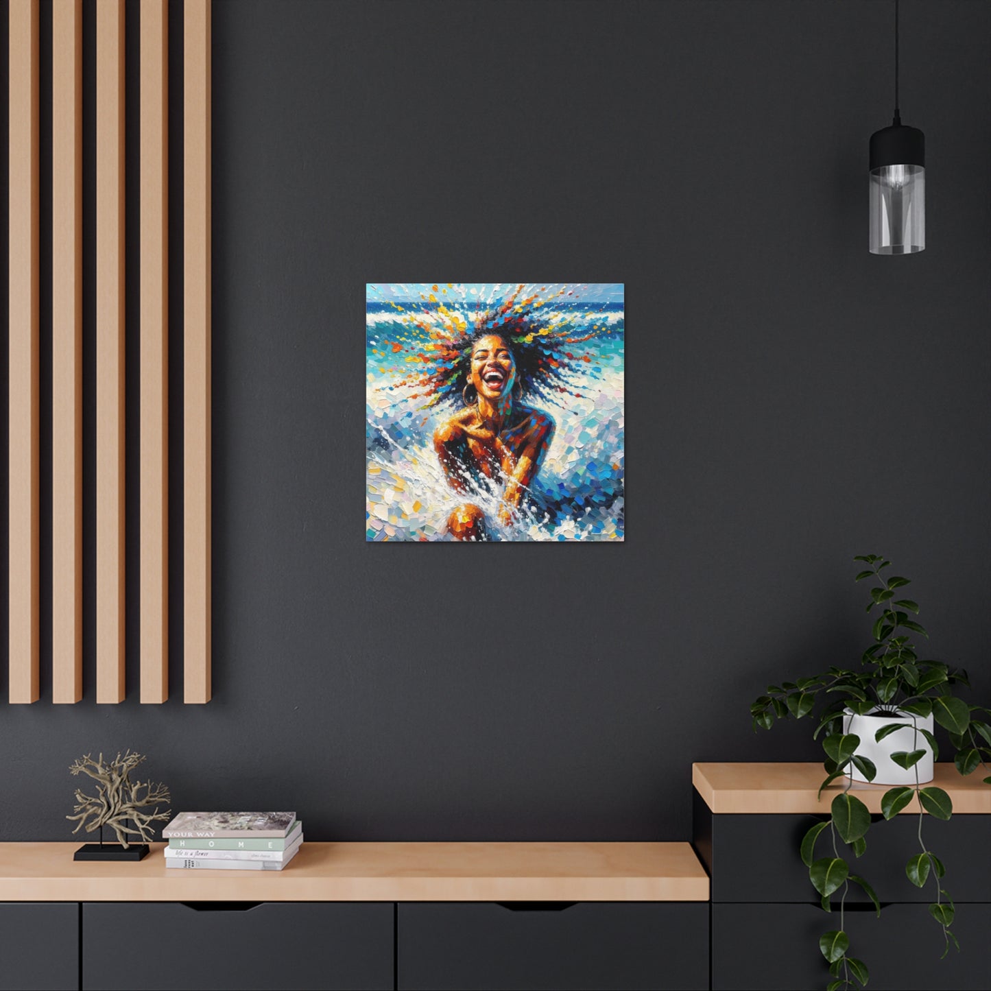 Art Print#3 of Dougla Woman's Exhilaration Captured - Joy, Laughter, Color, Caribbean Sea, Oil Finish, West Indian Art, Canvas Gallery Wraps