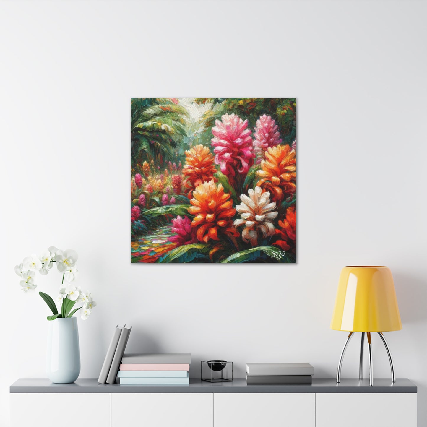 Art Print of Tropical Flower Garden, Oil Finish, West Indian Art, Canvas Gallery Wraps