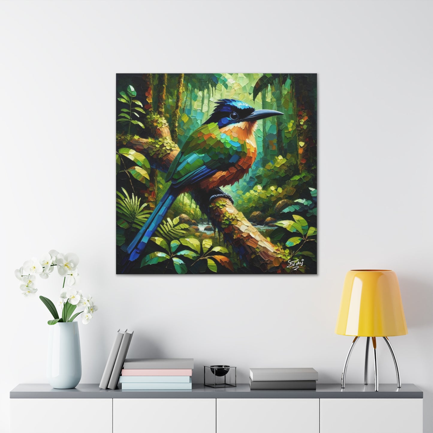 Art Print, Trinidad Motmot, Caribbean Birds, Abstract Oil Finish, Caribbean Nature, Cultural, Heritage, Canvas Gallery Wrap