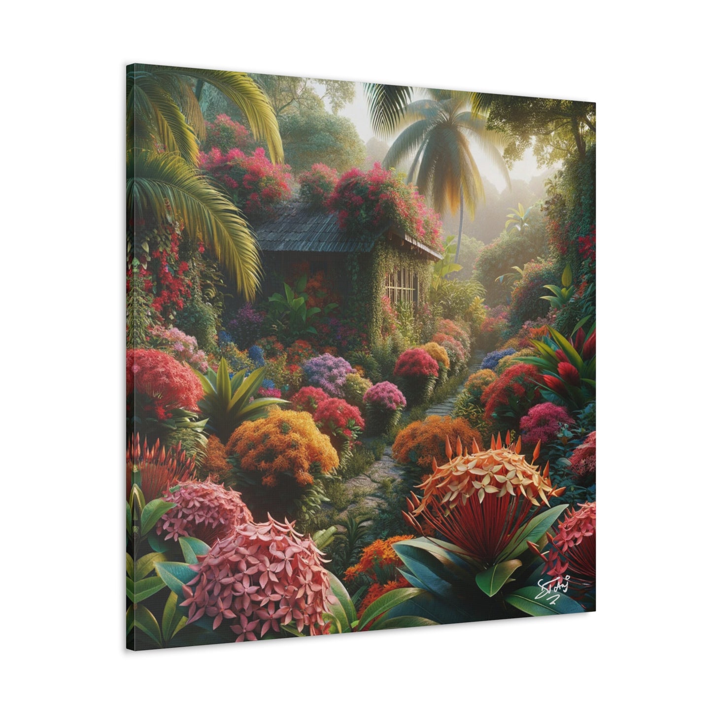 Oil Print of Ixora Garden in The Caribbean, Vibrant and Vivid Colors of Ixora flowers, Trinidad and Tobago, Canvas Gallery Wraps