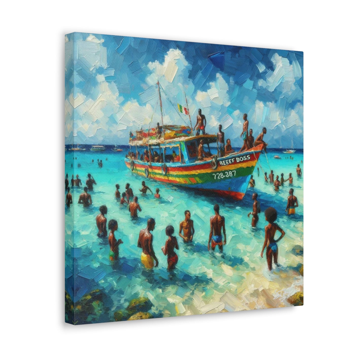 Art Print, "Fun at Nylon Pool, Tobago," Oil Paint Finish, Caribbean, West Indies, Canvas Gallery Wraps