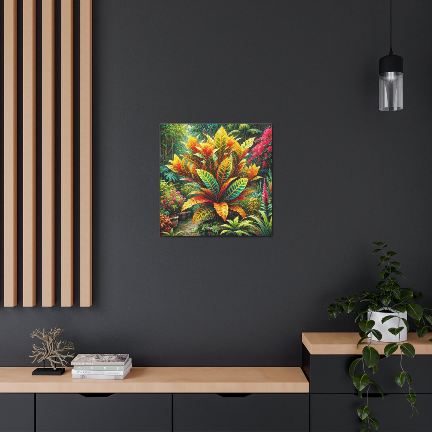 Art Print of Croton Garden, Oil Finish, West Indian Art, Canvas Gallery Wraps