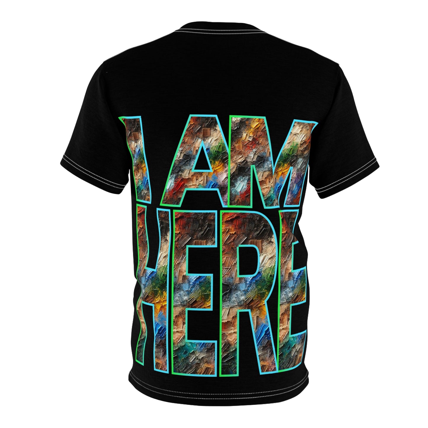 Unisex Cut & Sew Tee (AOP), "I Am Here"