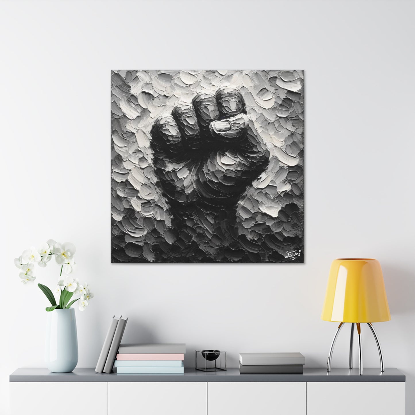 Art Print, Black Hand, Black Power, Oil Finish, Unity, One Love, Semi-Abstract, Canvas Gallery Wrap