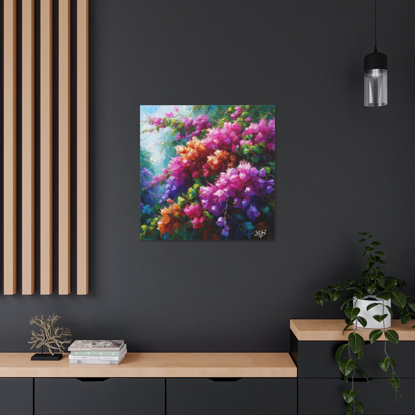 Art Print of Bougainvillea Flowers, Oil Finish, West Indian Art, Canvas Gallery Wraps