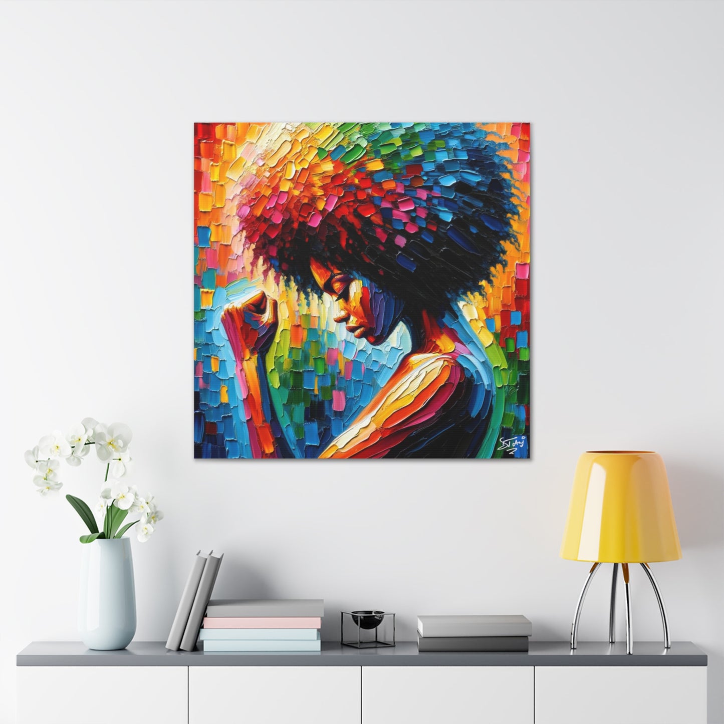 Art Print, Afro-Caribbean Woman, Black Power, Oil Finish, West Indian Ethnicity, Cultural, Heritage, Semi-Abstract, Canvas Gallery Wrap