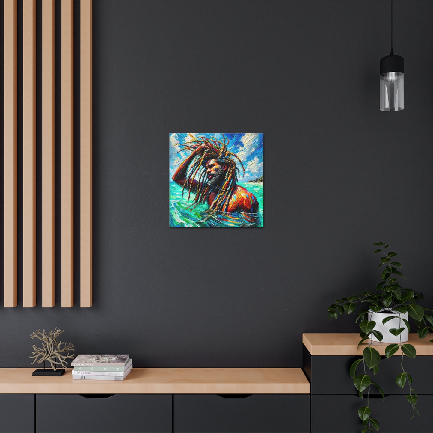 Art Print, Afro-Caribbean Man, "Sea Bath" Abstract, Semi-Abstract Oil Finish, West Indian Ethnicity, Cultural, Heritage, Abstract, Canvas Gallery Wrap