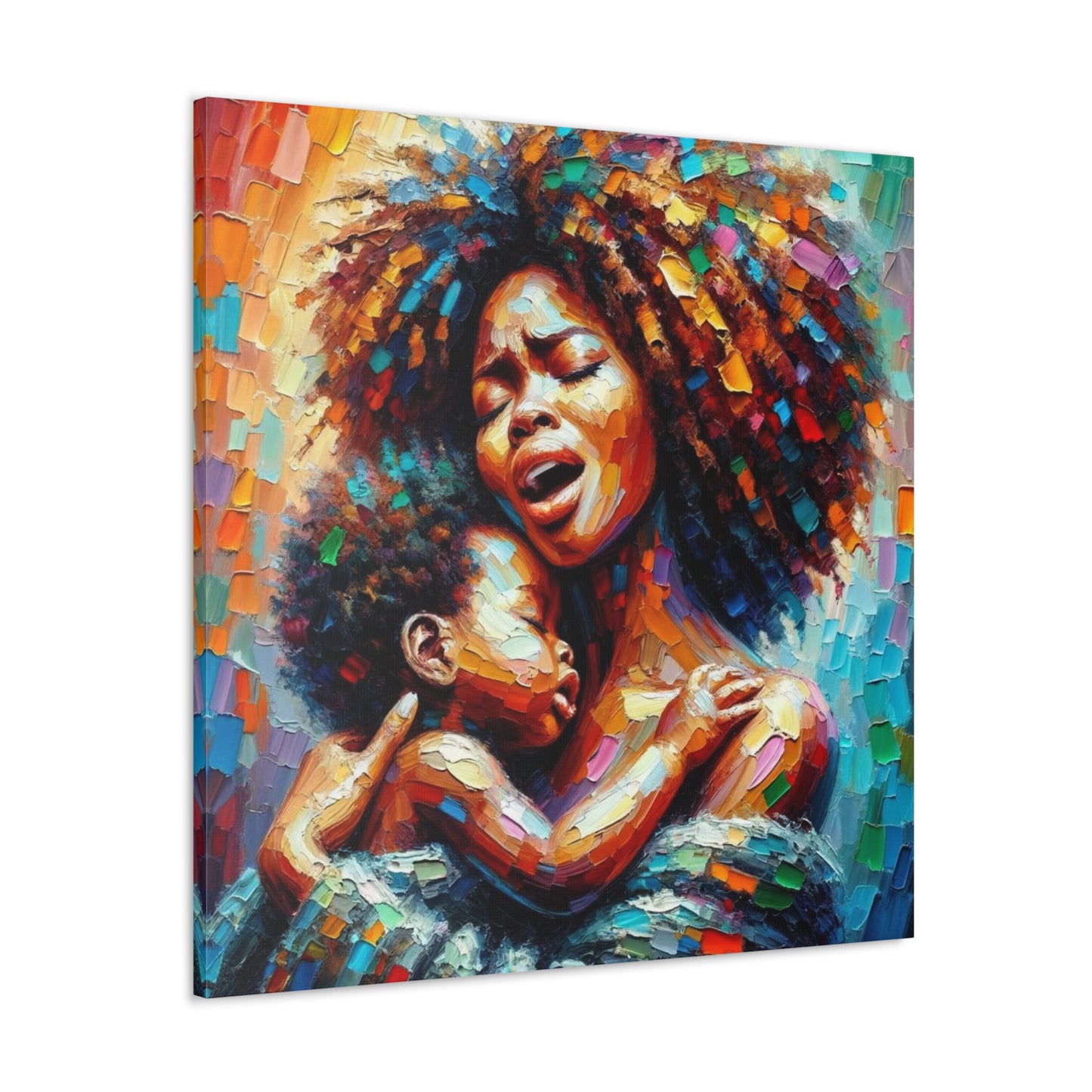 Art Print, Mother & Child, Afro-Caribbean Woman, Oil Finish, West Indian Ethnicity, Cultural, Heritage, Semi-Abstract, Canvas Gallery Wrap