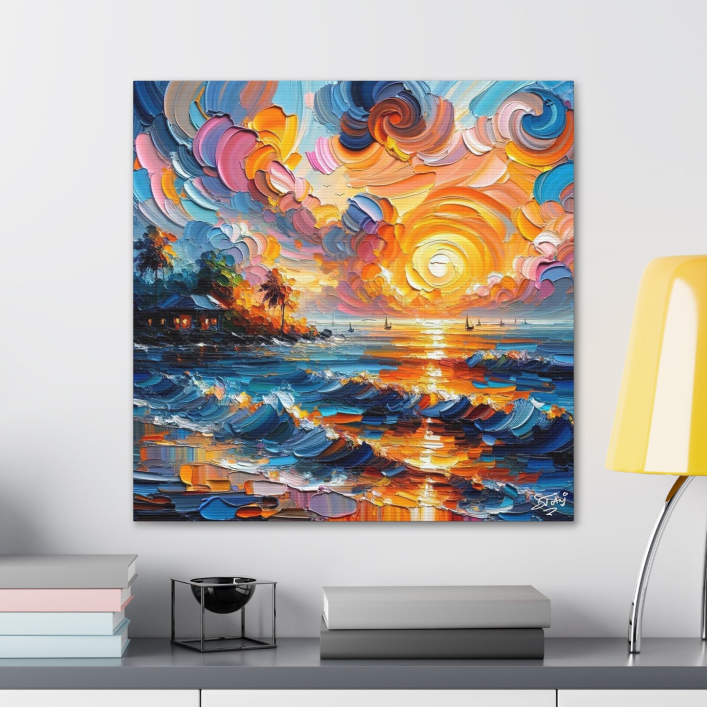 Art Print of Caribbean Sunset, Abstract, Oil Painting, West Indian Art, Canvas Gallery Wraps