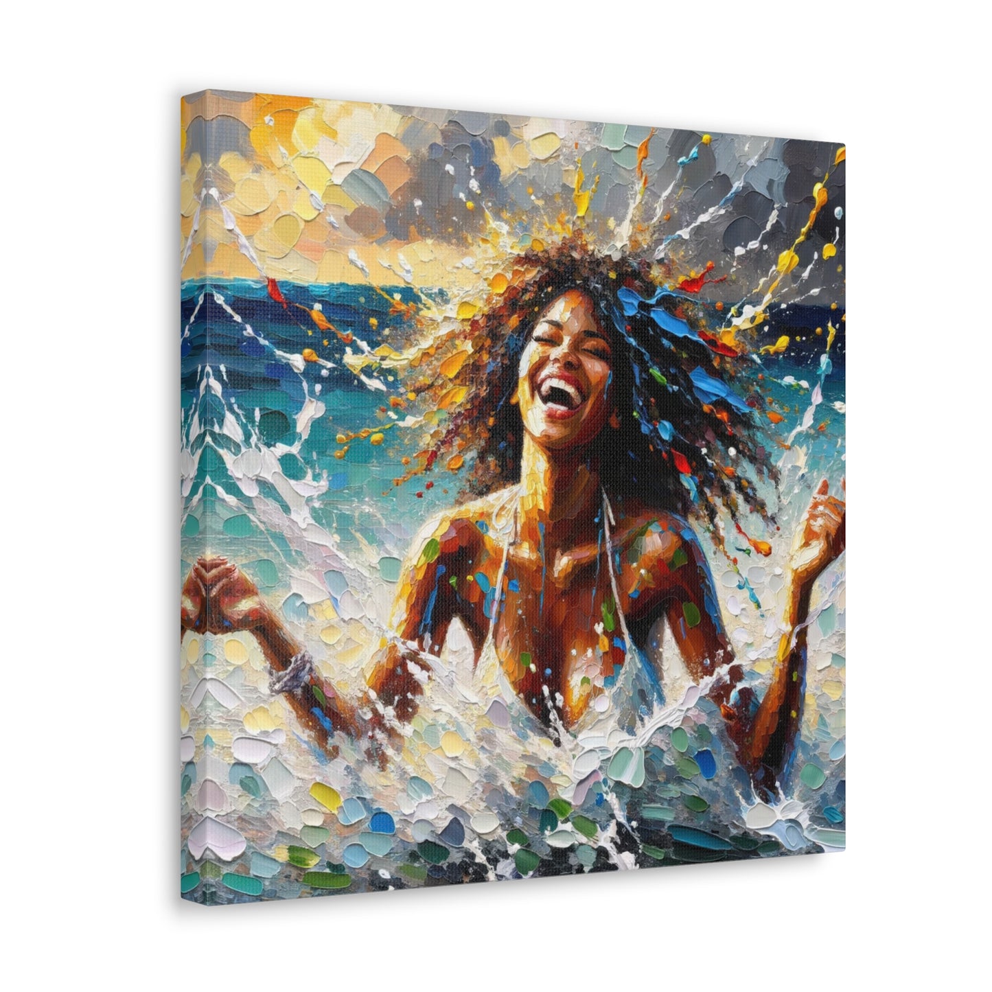 Art Print of Dougla Woman's Exhilaration Captured - Joy, Laughter, Color, Caribbean, Oil Finish, West Indian Art, Canvas Gallery Wraps