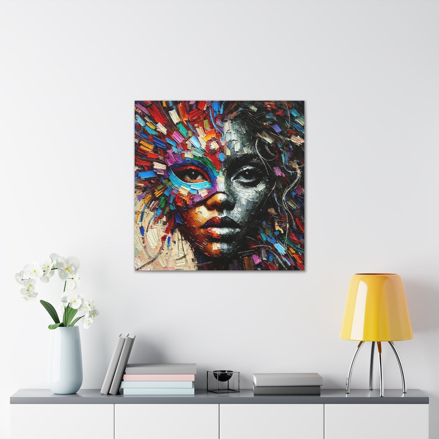 Art Print, African Woman, Black Power, Silhouette, Mask, Abstract Oil Finish, Unity, One Love, Canvas Gallery Wrap