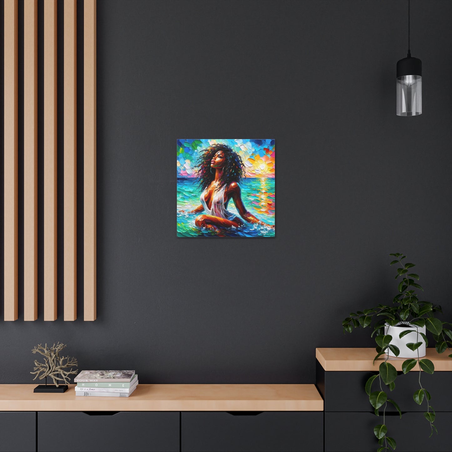 Art Print, Afro-Caribbean Woman, "Sea Bath" Abstract, Oil Finish, West Indian Ethnicity, Cultural, Heritage, Abstract, Canvas Gallery Wrap