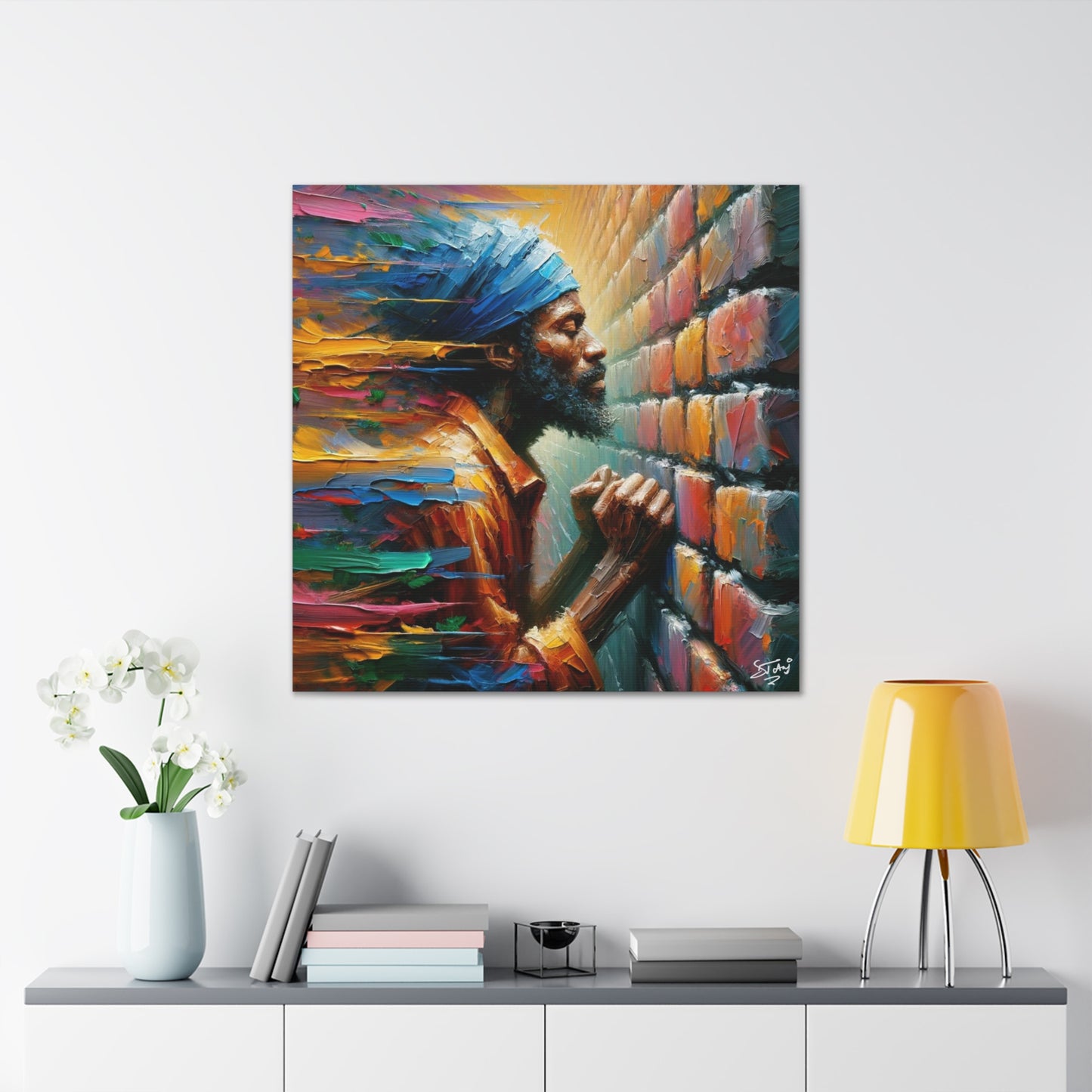 Art Print, Afro-Caribbean Man "The Resistance (3)," Oil Finish, West Indian Ethnicity, Cultural, Heritage, Semi-Abstract, Canvas Gallery Wrap