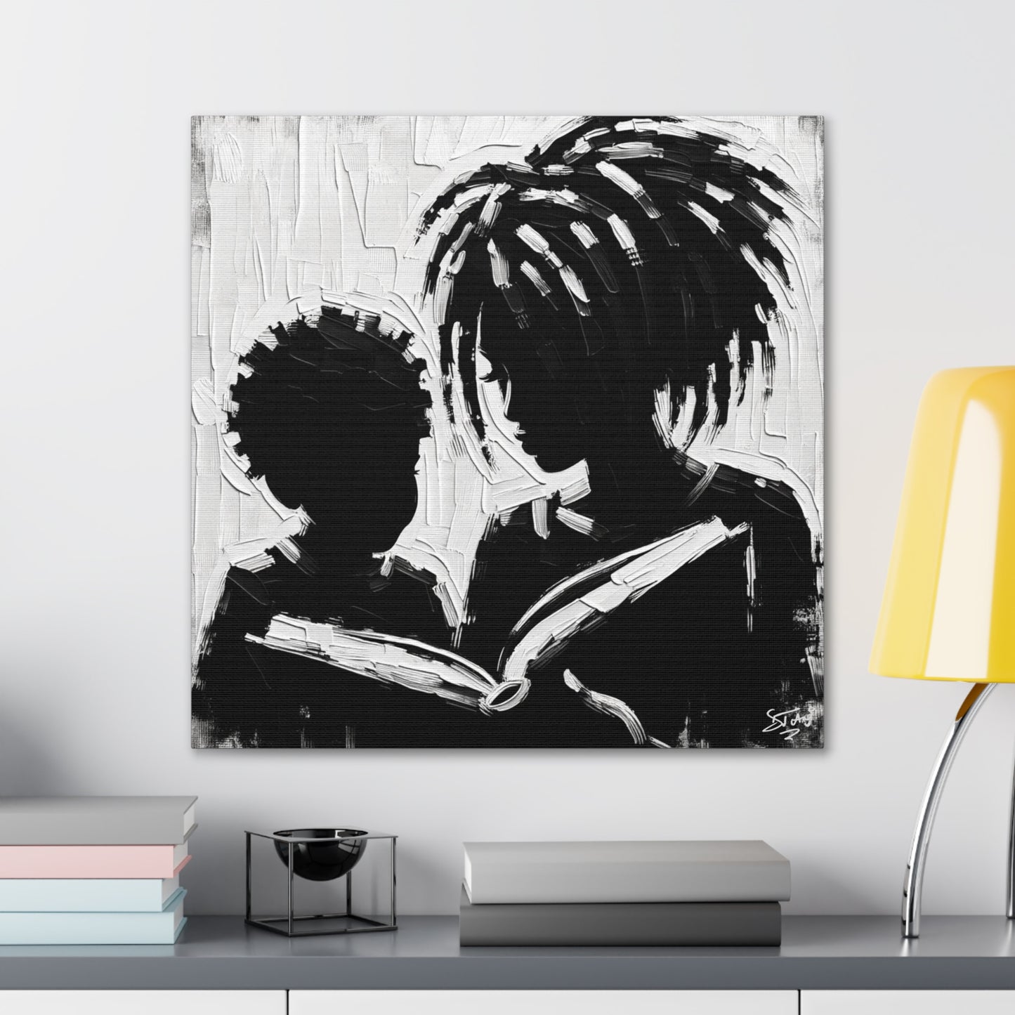 Art Print, Afro-Caribbean Mother & Son, Oil Finish, West Indian Ethnicity, Cultural, Heritage, Abstract, Canvas Gallery Wrap