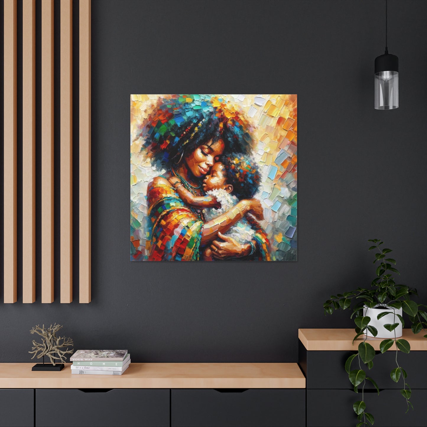 Art Print, Mother & Child#3, Afro-Caribbean Woman, Oil Finish, West Indian Ethnicity, Cultural, Heritage, Semi-Abstract, Canvas Gallery Wrap