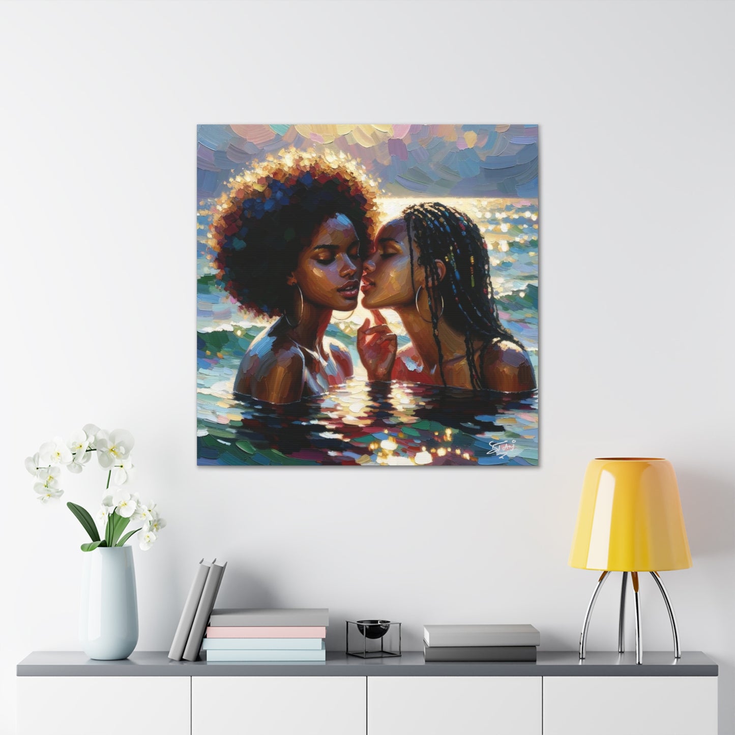 Art Print, Caribbean Couple, "No Boundaries" Semi-Abstract Oil Finish, West Indian Ethnicity, Cultural, Heritage, Abstract, Canvas Gallery Wrap