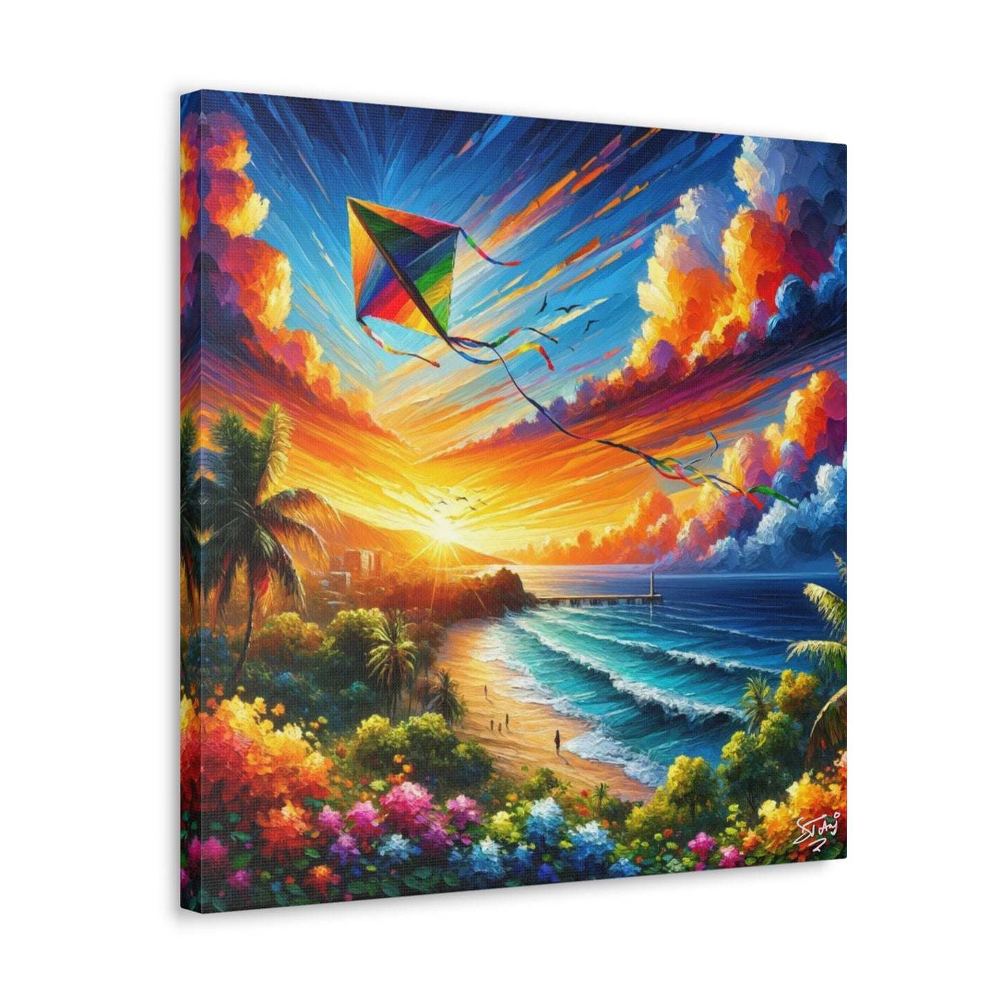 Art Print of Caribbean Sunset "Flying Kite," West Indian Art, Canvas Gallery Wraps