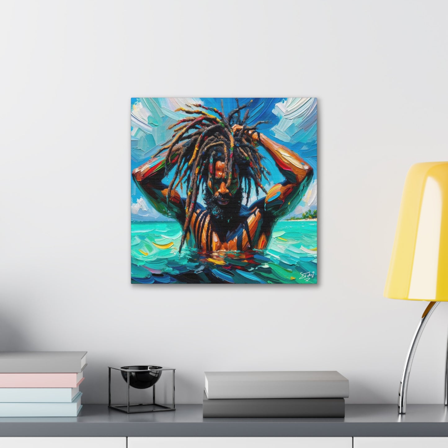 Art Print, Afro-Caribbean Man with Dreadlocks, Oil Finish, West Indian Ethnicity, Cultural, Heritage, Semi-Abstract, Canvas Gallery Wrap