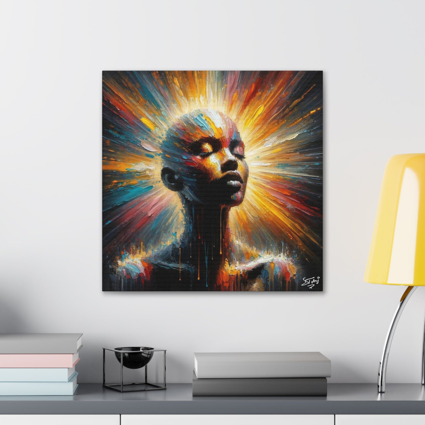 Art Print, Afro-Caribbean Woman, "Bright Light" Oil Finish, West Indian Ethnicity, Cultural, Heritage, Abstract, Canvas Gallery Wrap