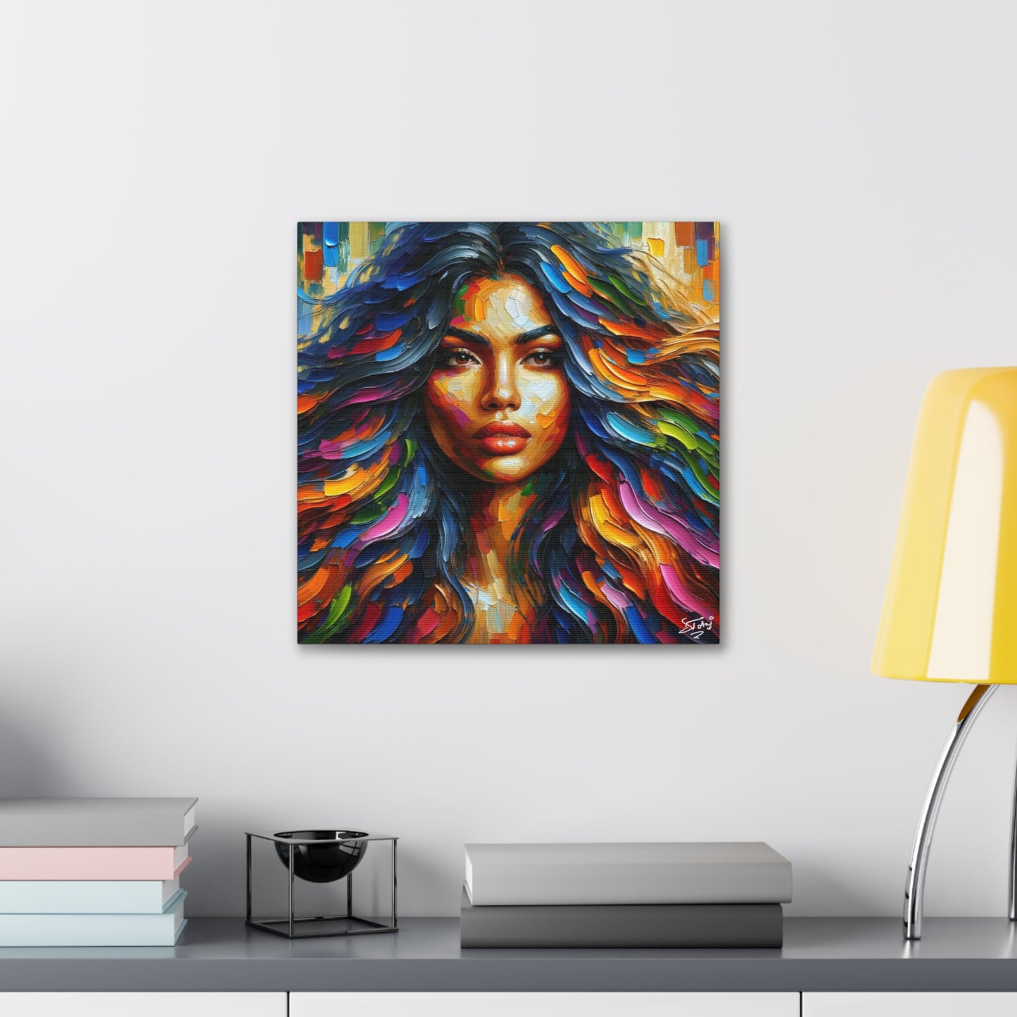 Art Print, Indo-Caribbean Woman, Oil Finish, West Indian Ethnicity, Cultural, Heritage, Semi-Abstract, Canvas Gallery Wrap