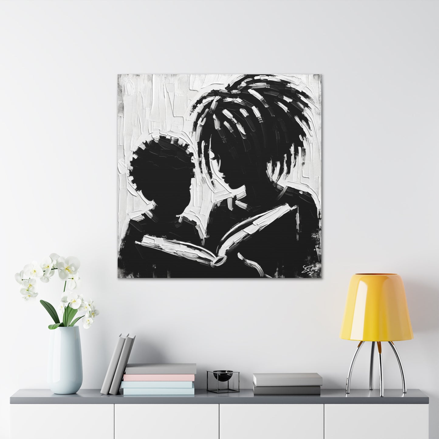 Art Print, Afro-Caribbean Mother & Son, Oil Finish, West Indian Ethnicity, Cultural, Heritage, Abstract, Canvas Gallery Wrap