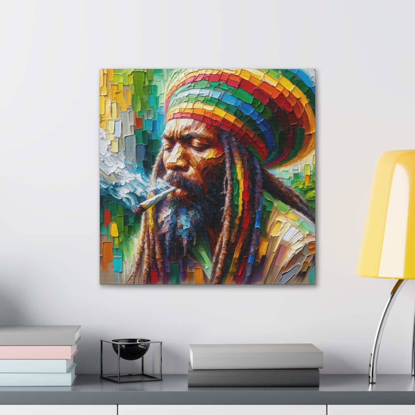 Art Print of Rastaman#2, Oil Finish, West Indian Ethnicity, Cultural, Heritage, Afro-Caribbean Man, Semi-Abstract, Canvas Gallery Wrap