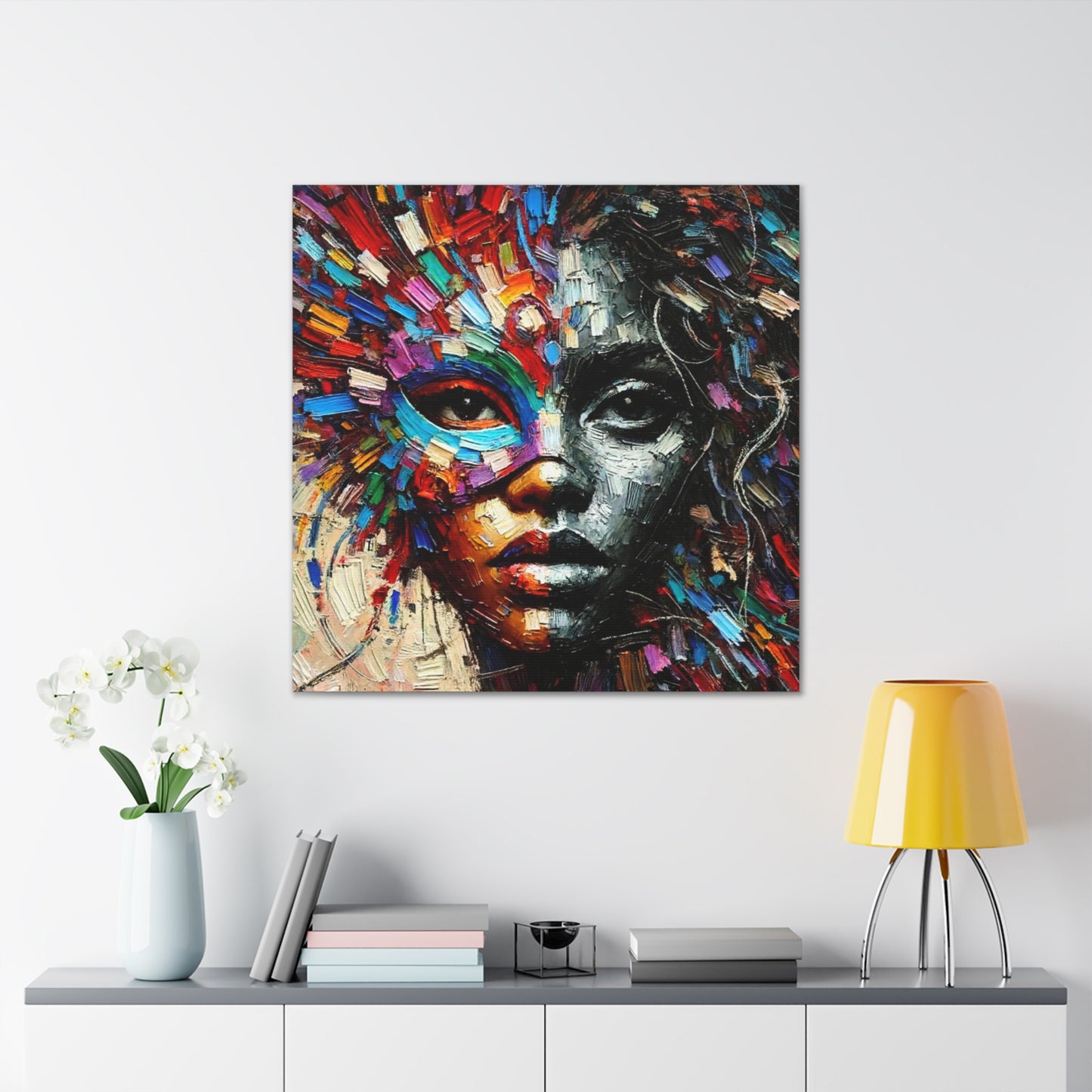 Art Print, African Woman, Black Power, Silhouette, Mask, Abstract Oil Finish, Unity, One Love, Canvas Gallery Wrap