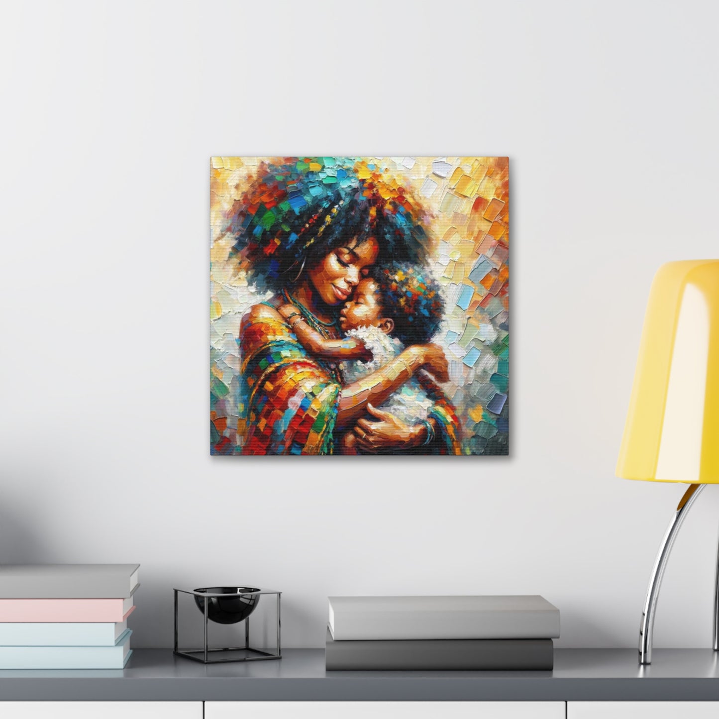 Art Print, Mother & Child#3, Afro-Caribbean Woman, Oil Finish, West Indian Ethnicity, Cultural, Heritage, Semi-Abstract, Canvas Gallery Wrap