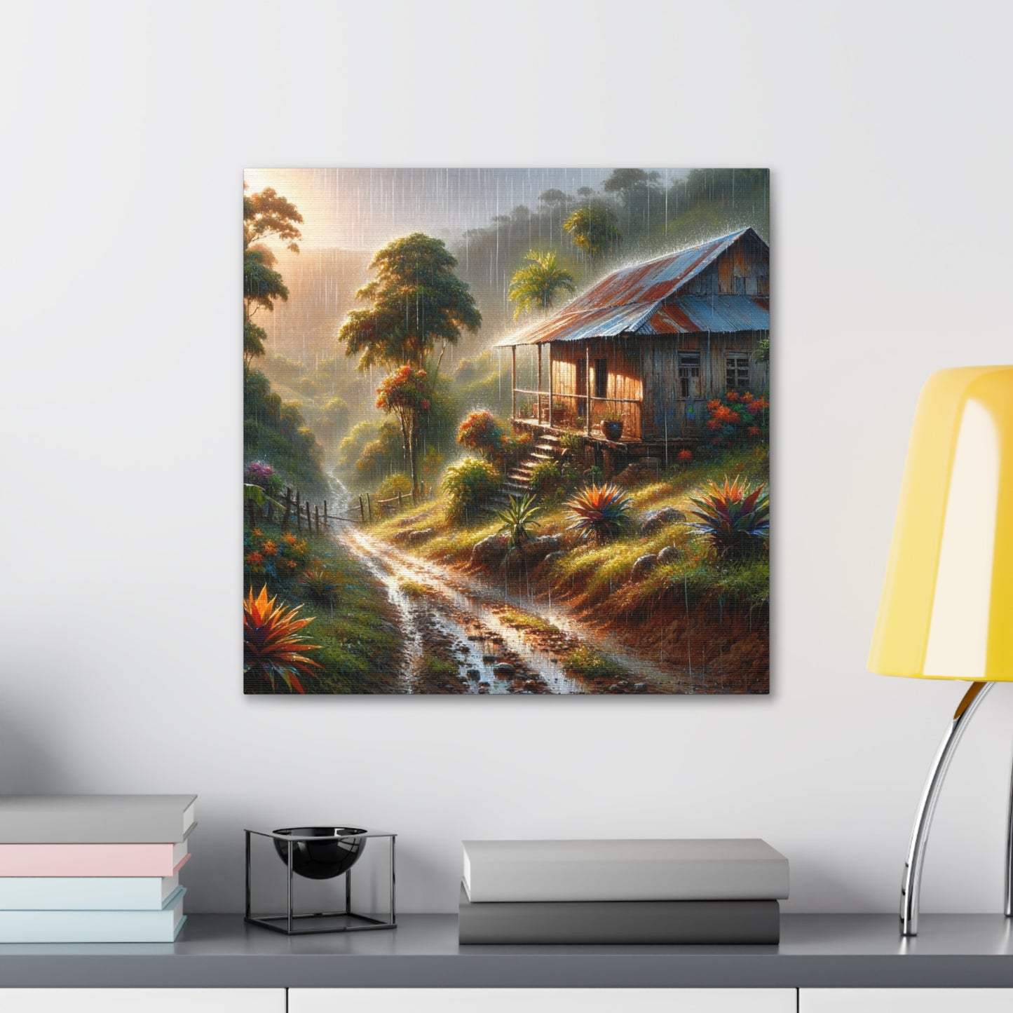 Art Print#2, Old Wooden House in the Trinidad and Tobago Countryside, including a few untamed croton plants, Canvas Gallery Wraps