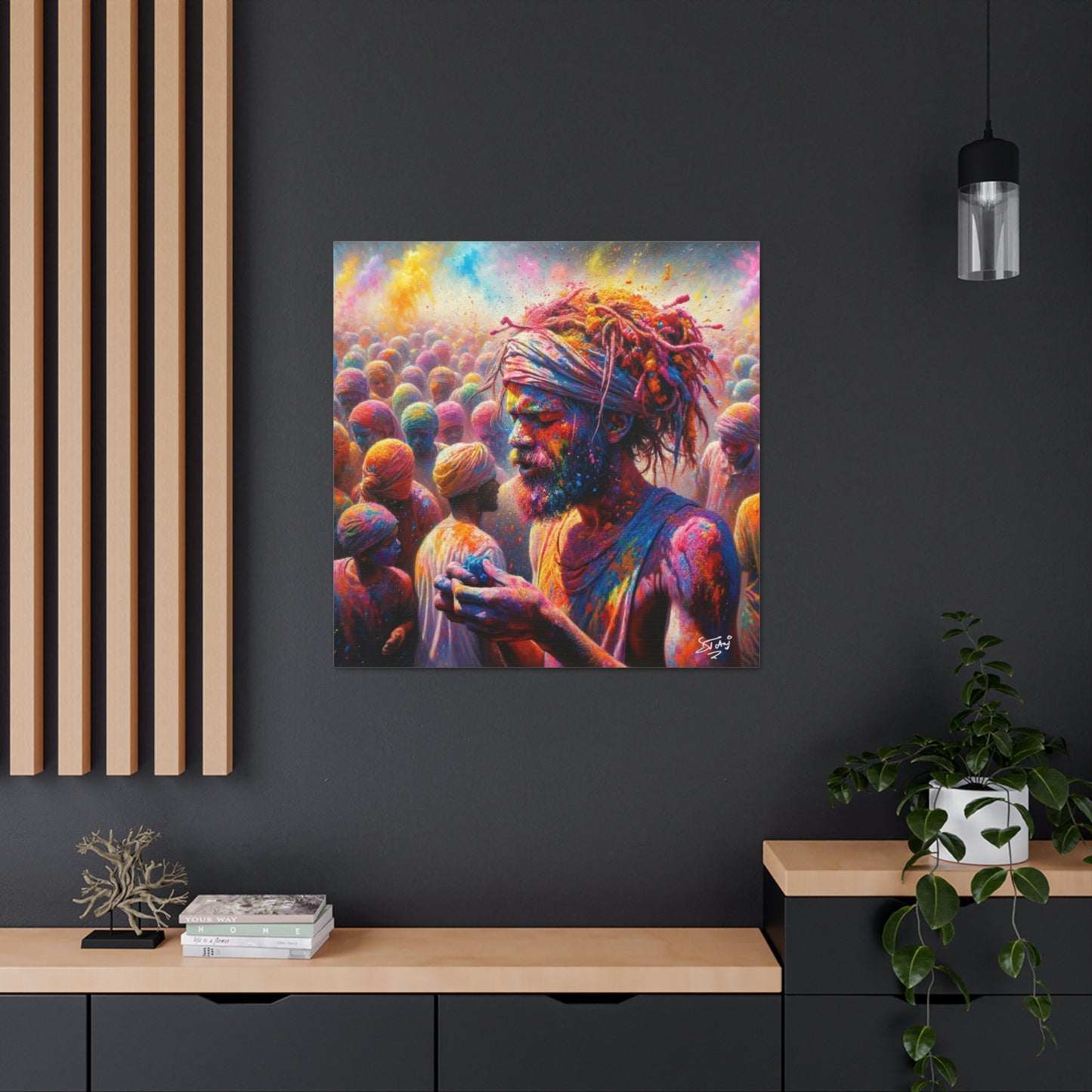 Art Print, Indo-Caribbean Man, "Phagwa" Oil Finish, West Indian Ethnicity, Cultural, Heritage, Canvas Gallery Wrap