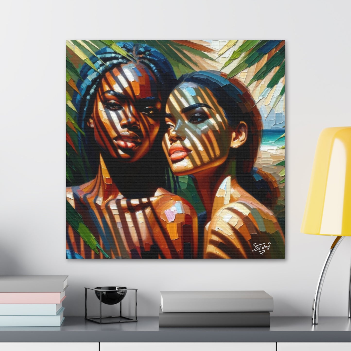 Art Print, Caribbean Women, "In the Shade" Oil Finish, West Indian Ethnicity, Cultural, Heritage, Canvas Gallery Wrap