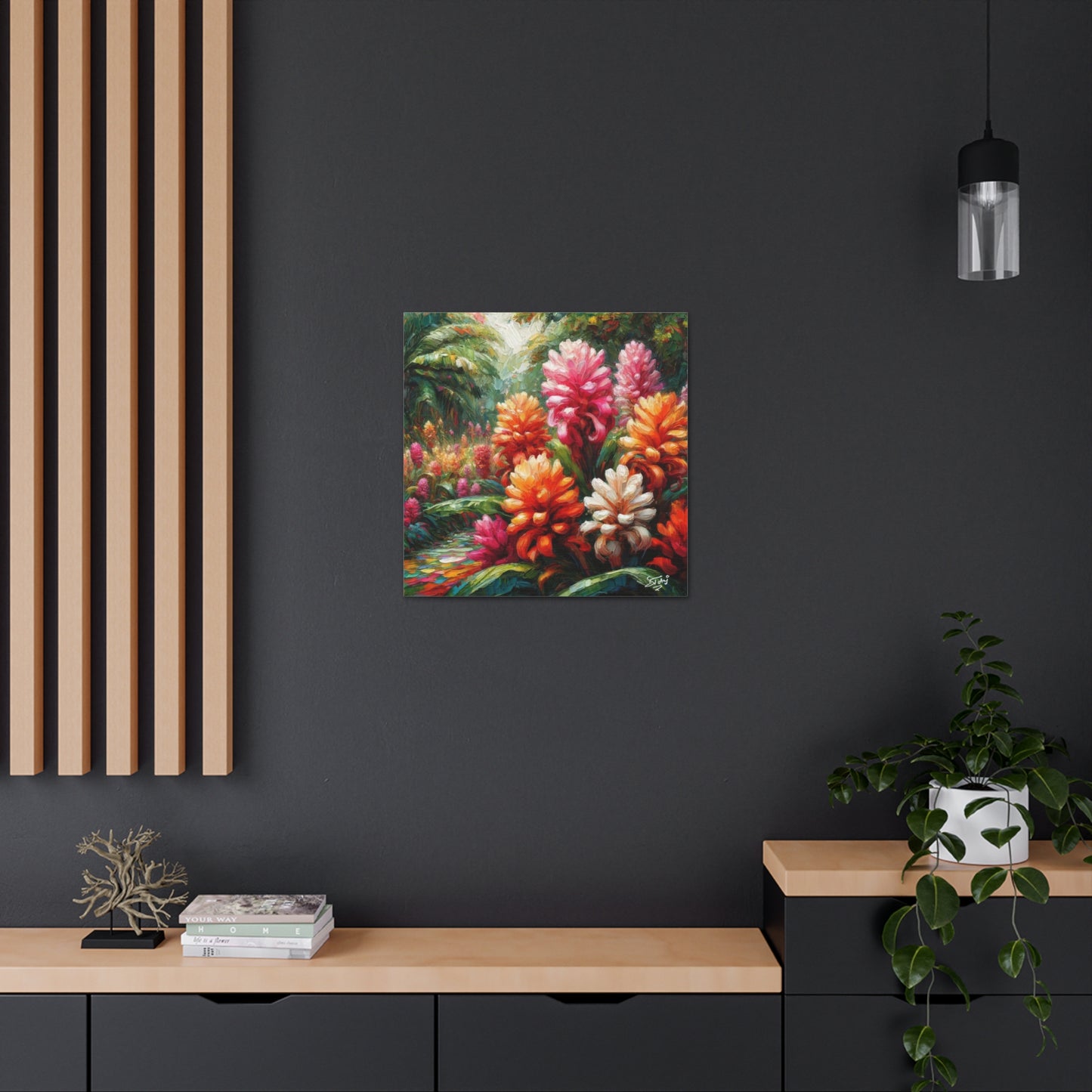 Art Print of Tropical Flower Garden, Oil Finish, West Indian Art, Canvas Gallery Wraps