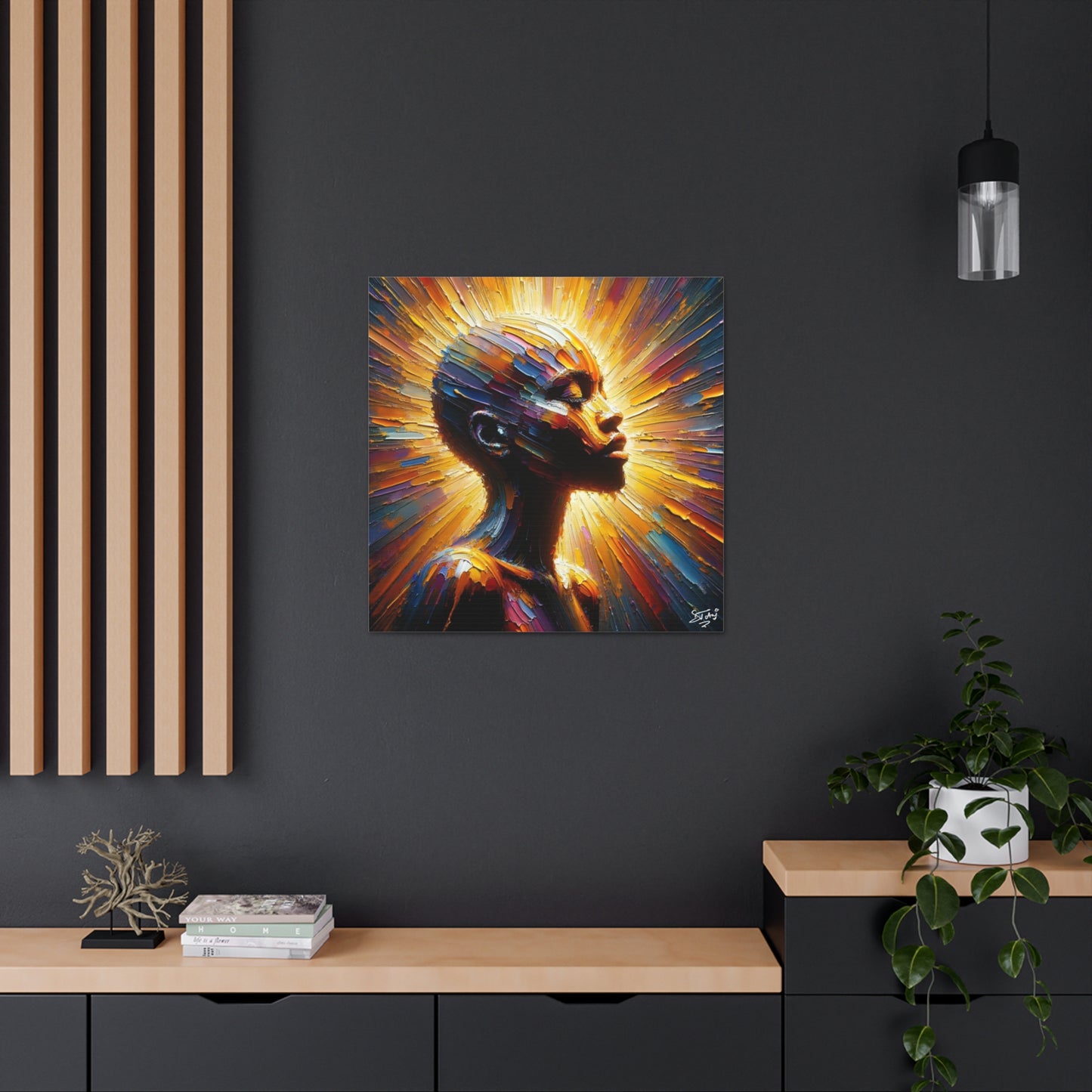 Art Print, Afro-Caribbean Bald Woman, Oil Finish, West Indian Ethnicity, Cultural, Heritage, Semi-Abstract, Canvas Gallery Wrap