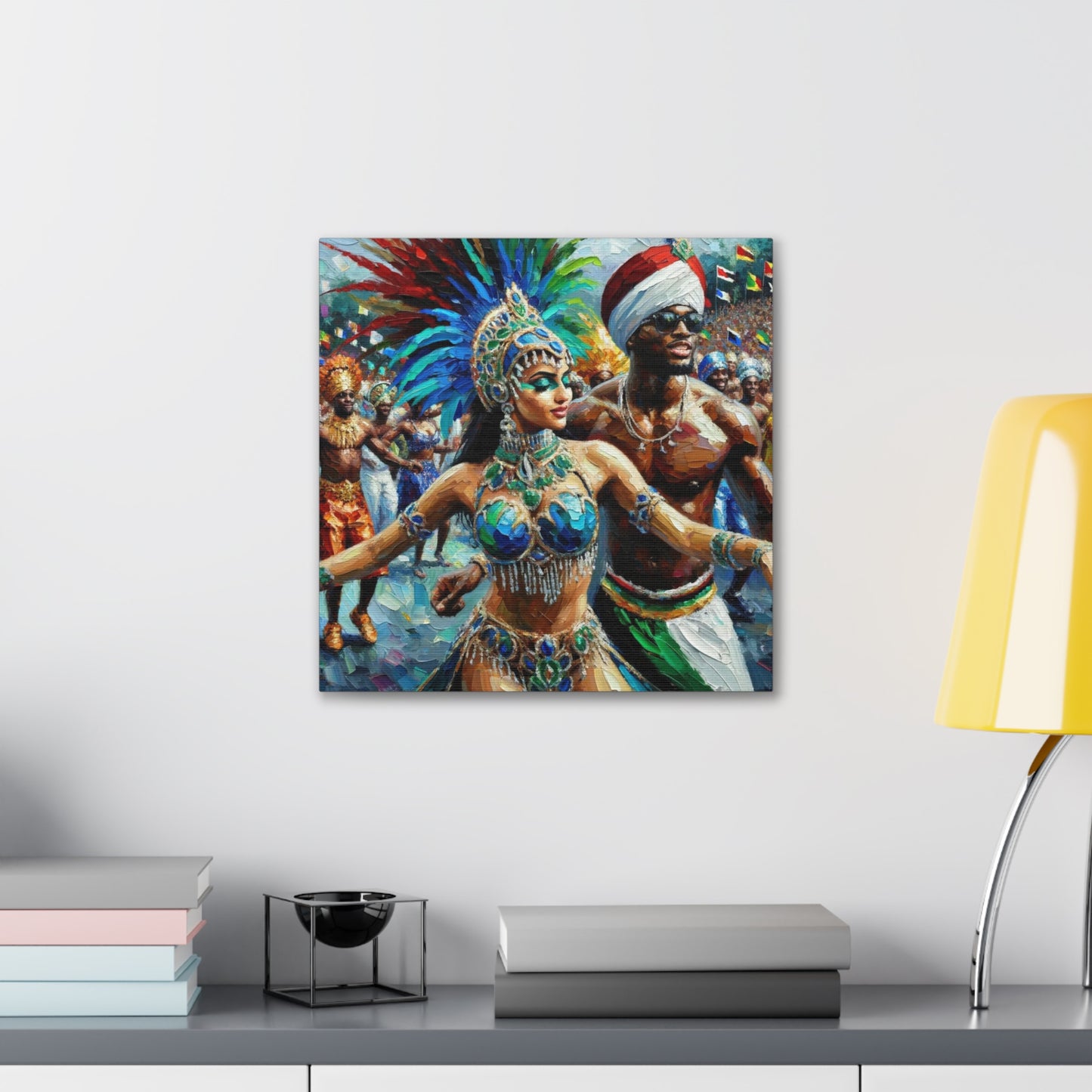 Art Print, Trini Masqueraders#3, Carnival, Oil Finish, West Indian Ethnicity, Cultural, Heritage, Indo & Afro Caribbean, Canvas Gallery Wrap