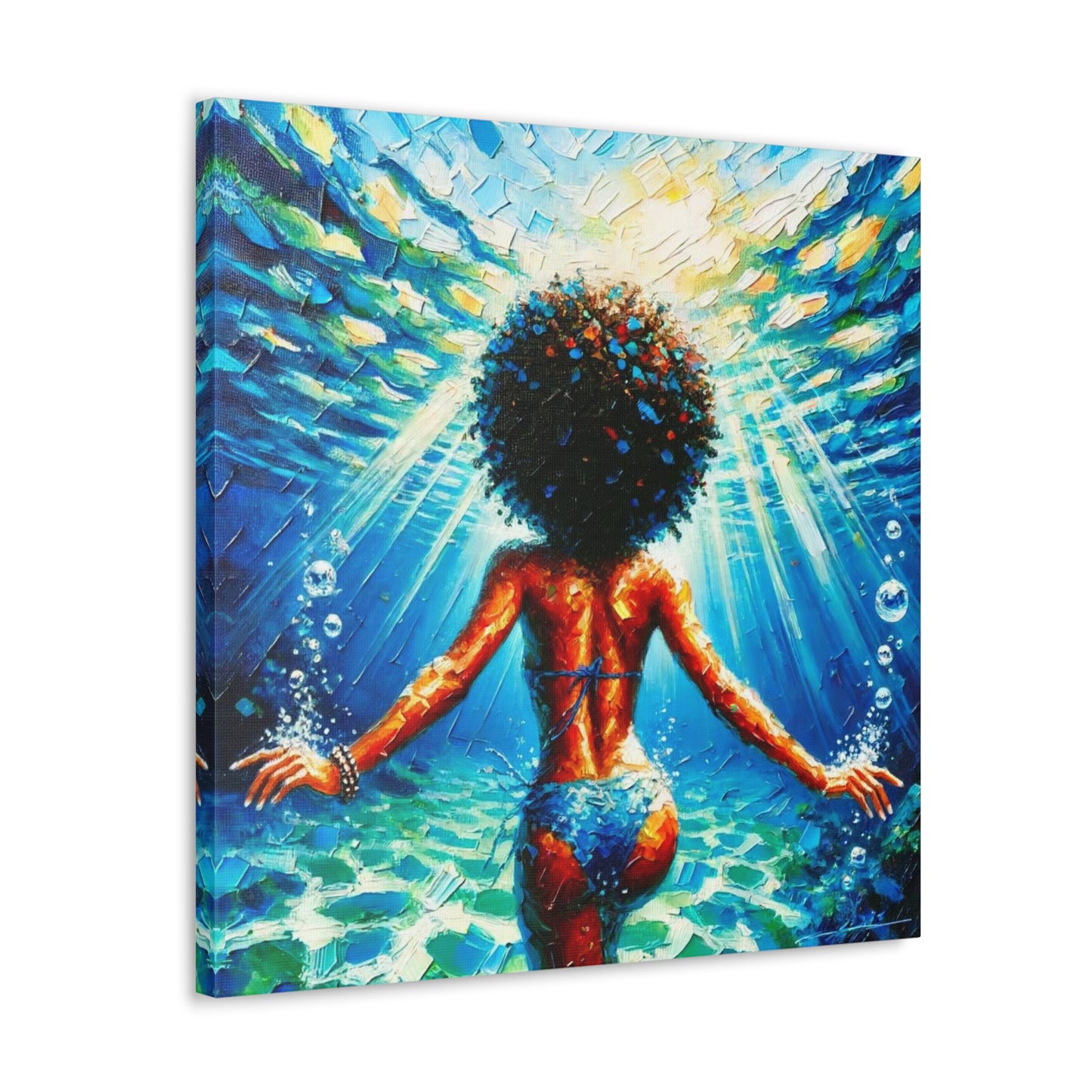 Art Print, Afro-Caribbean Woman, "Submerged" Oil Finish, West Indian Ethnicity, Cultural, Heritage, Abstract, Canvas Gallery Wrap