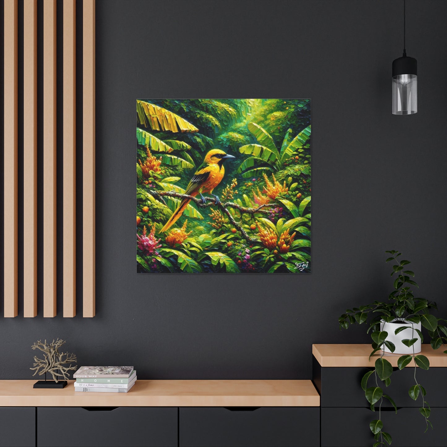 Art Print, Yellow Oriole (Plantain Bird), Caribbean Birds, Oil Finish, Caribbean Nature, Cultural, Heritage, Canvas Gallery Wrap